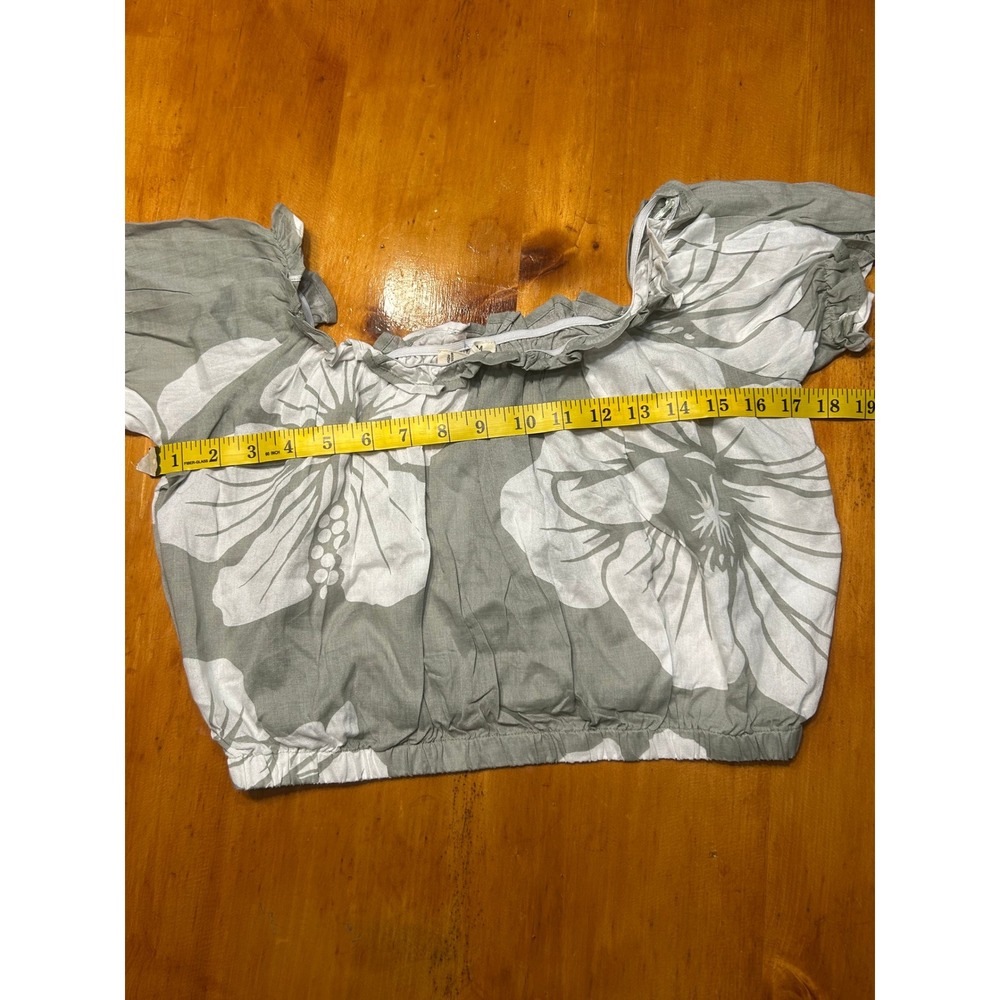 Salty Lemon Boho 2 Piece Set Sage Hibiscus Floral Crop Top Wide Leg Pants M NEW - Picture 6 of 16
